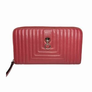 Fendi Quilted Lambskin Leather Zip Around Wallet in Red w/ Silver Hardware